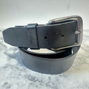 Fossil Brody black Leather silver buckle Belt size 40